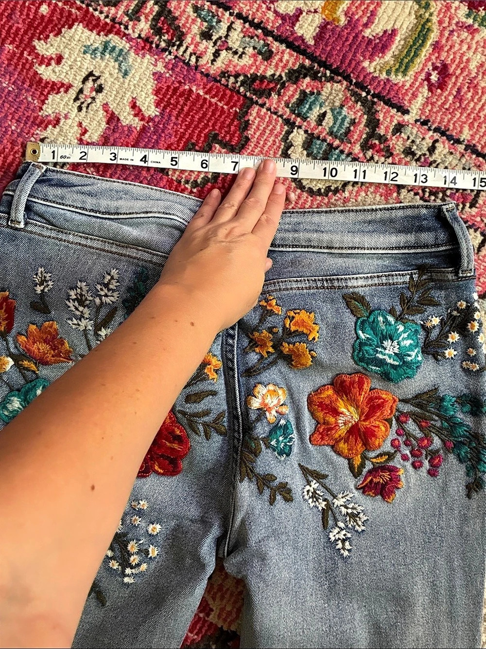 Driftwood x Free People Farrah Fall Flowers Embroidered Flare Jeans 29 - Picture 7 of 9